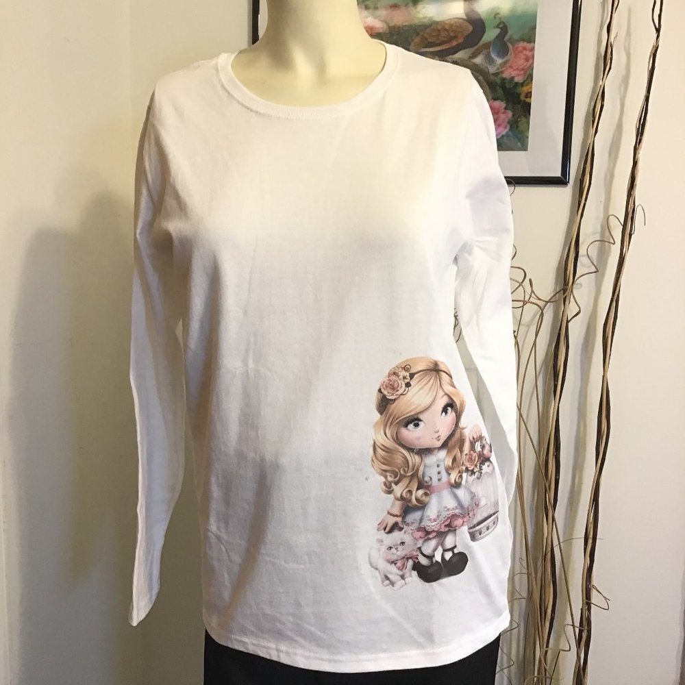 Women Fashion Doll Print Long Sleeve T-Shirts